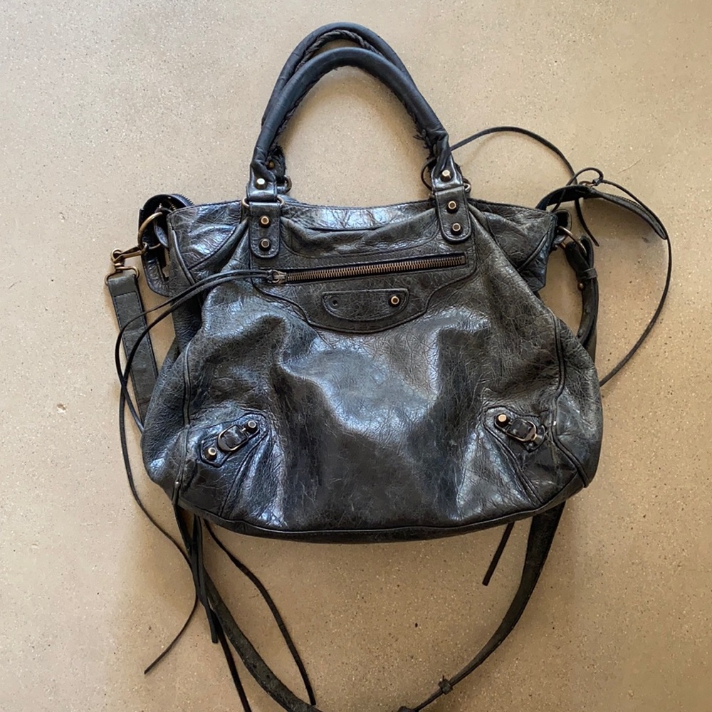 Balenciaga City Bag -Navy x Brass Hardware.